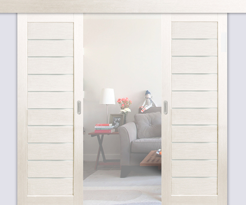 Дверь межкомнатная раздвижная Синержи Дольче, цвет молочный дуб, экошпон, стекло сатин #2