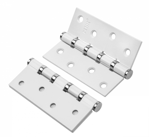 Петли (комплект) врезная универсальная без колпачка Ренц IN100-4BB FH SW/CP (2шт), цвет супер белый/хром (гарантия - 2 года)