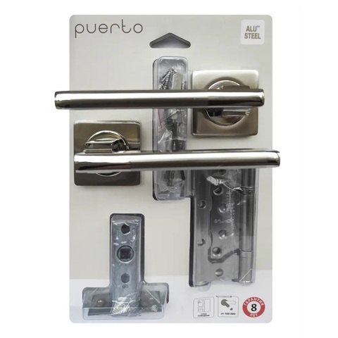 Комплект фурнитуры межкомнатный Пуэрто SET 514-02 5-45PL 2S SN/NP (ручка, защелка м/к, петли безВР), цвет никель матовый/никель блестящий (гарантия - 8 лет на ручку, 6 месяцев на остальную фурнитуру)