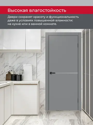 Дверь межкомнатная ХЬЮГОДОРС Харви 02 молдинг серебро (черная кромка пвх с 4х сторон, врезка под замок), цвет благородный серый, экошпон, глухая (гарантия - 5 лет) #8