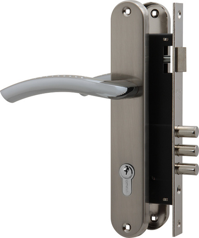 Замок врезной в комплекте с ручкой Фуаро LOCKSET.9013 (SET F9011) SN/CP, цвет никель матовый (гарантия - 12 месяцев)