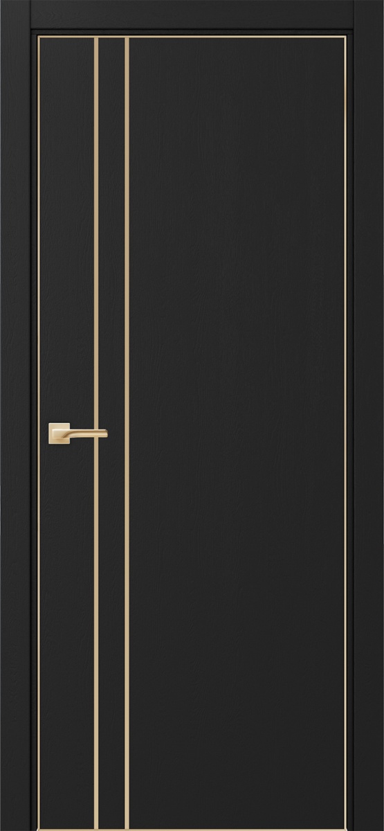 Дверь межкомнатная Оптима Порте Неаполь 205 молдинг золото (кромка алюминиевая золото с 4х сторон с врезкой под замок Морелли М1895 (М1885)), цвет антрацит, экошпон, глухая