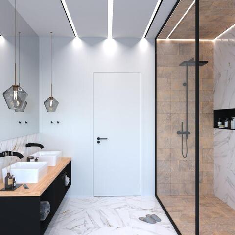 Дверь межкомнатная скрытая Альберо (Фрегат) ПС-2 с порогом ( замок AGB B04102.50.34, алюминиевая кромка черная с 4х сторон), цвет белый, под покраску, глухая #2