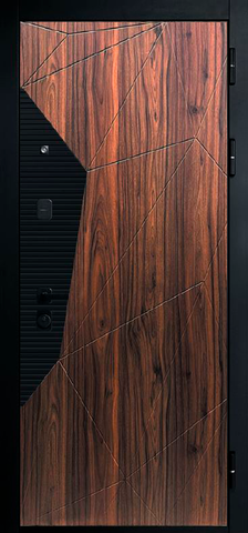 Теплая дверь входная Феррони 9 см Геометрия зеркало, 2 замка, 1,4 мм металл, (черный сатин/коньяк орех каньон+белый эмалит) #2