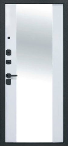 Теплая дверь входная Феррони 9 см Геометрия зеркало, 2 замка, 1,4 мм металл, (черный сатин/коньяк орех каньон+белый эмалит) #3