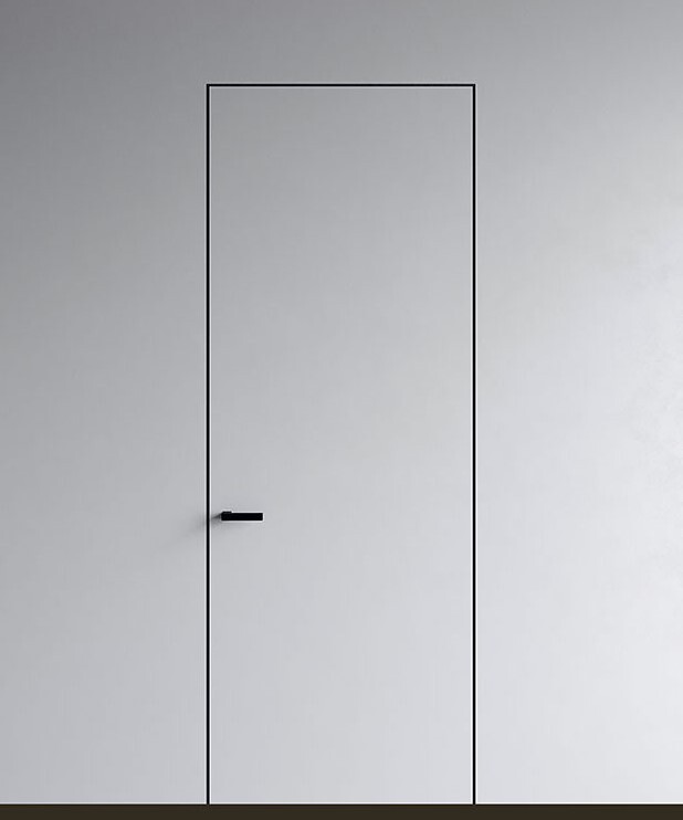 Дверь межкомнатная Двери регионов Инвизибл Реверс (обратное открывание, кромка алюминиевая черная с 4х сторон, с врезкой под замок Вантаж MC 96/MC85 и скрытые петли AGB 2.0), цвет белый, под покраску, глухая