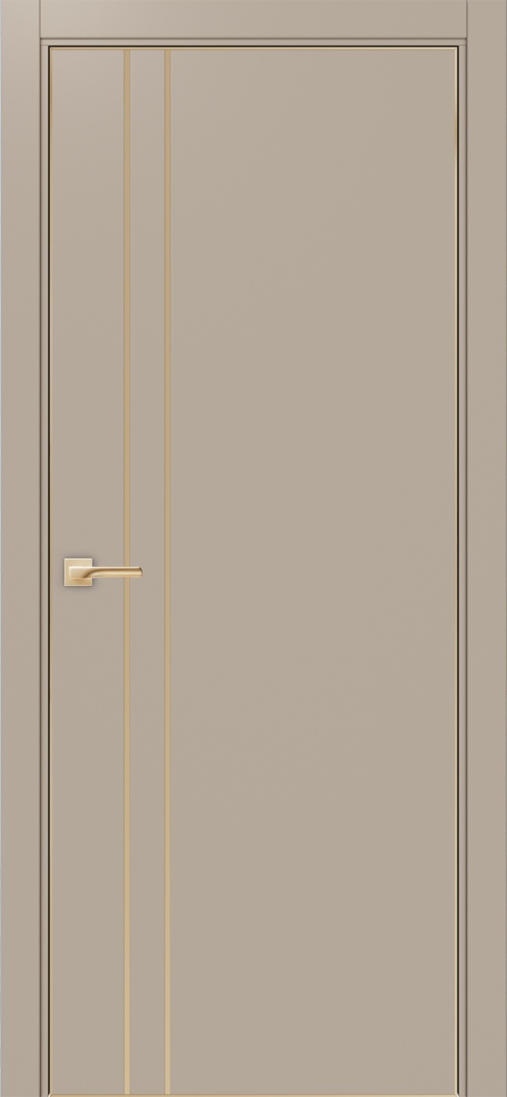Дверь межкомнатная Оптима Порте Неаполь 205 молдинг золото (кромка алюминиевая золото с 4х сторон с врезкой под замок Морелли М1895 (М1885)), цвет мокко, экошпон, глухая
